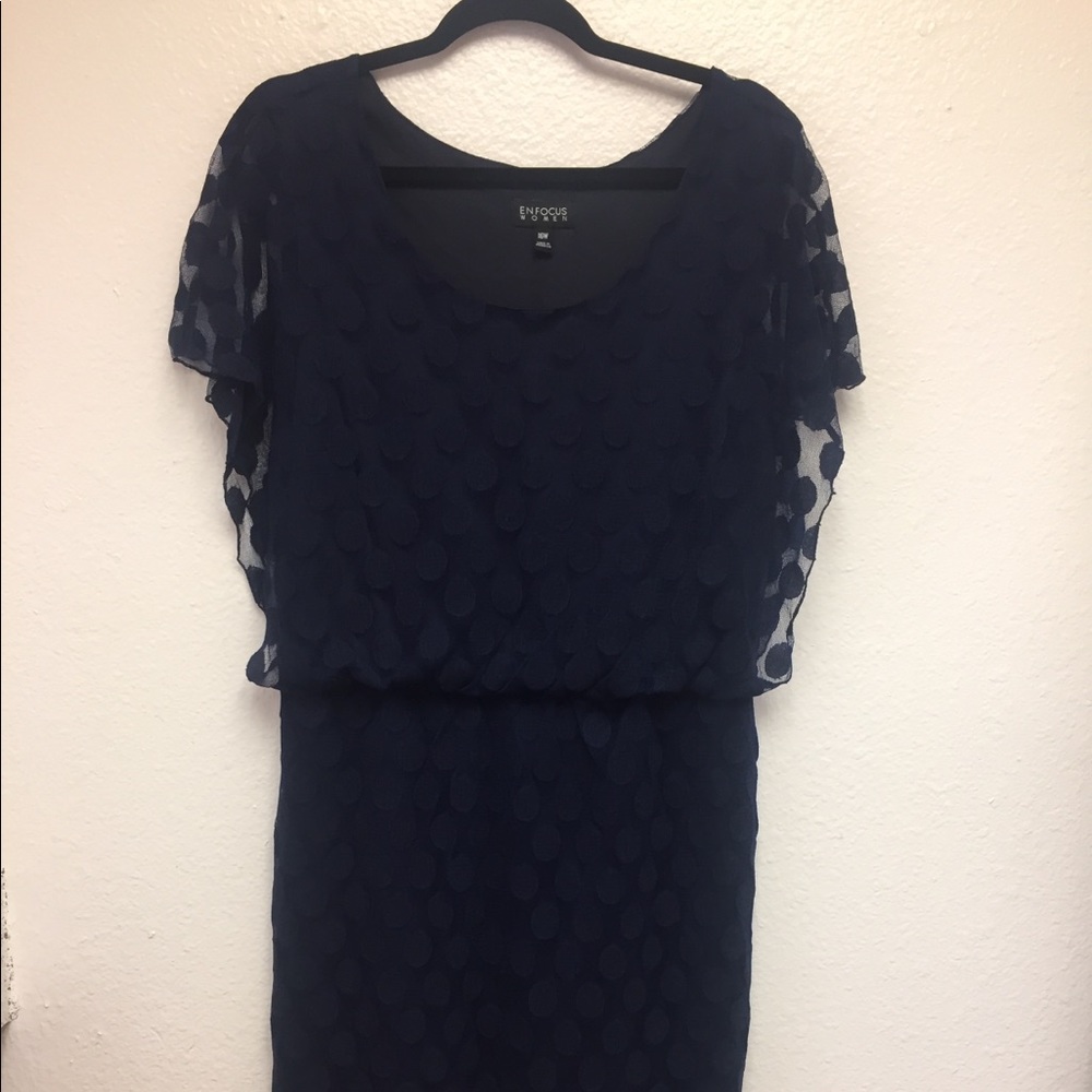 🌸SALE🌸Dark Blue Enfocus Polka Dot Dress - 16W